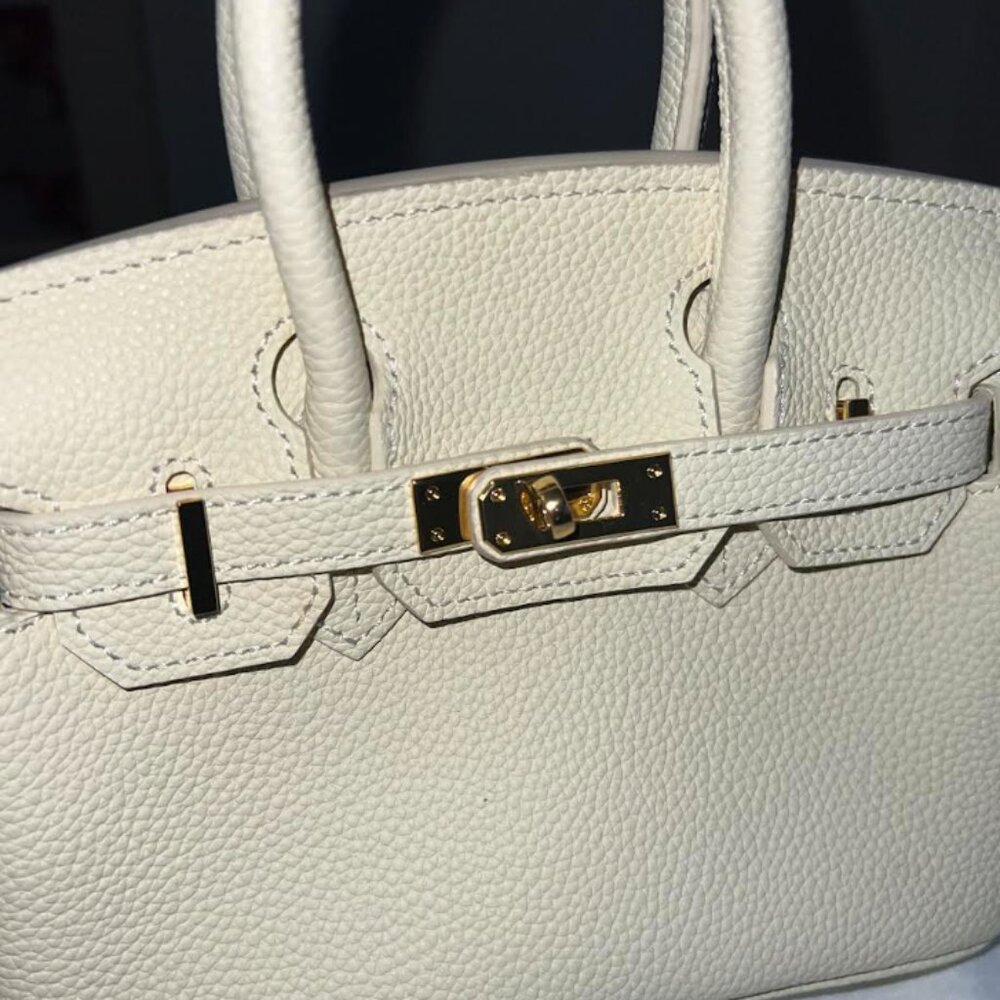 White Mini Tote Bag with Gold Hardware - Picture 3 of 6